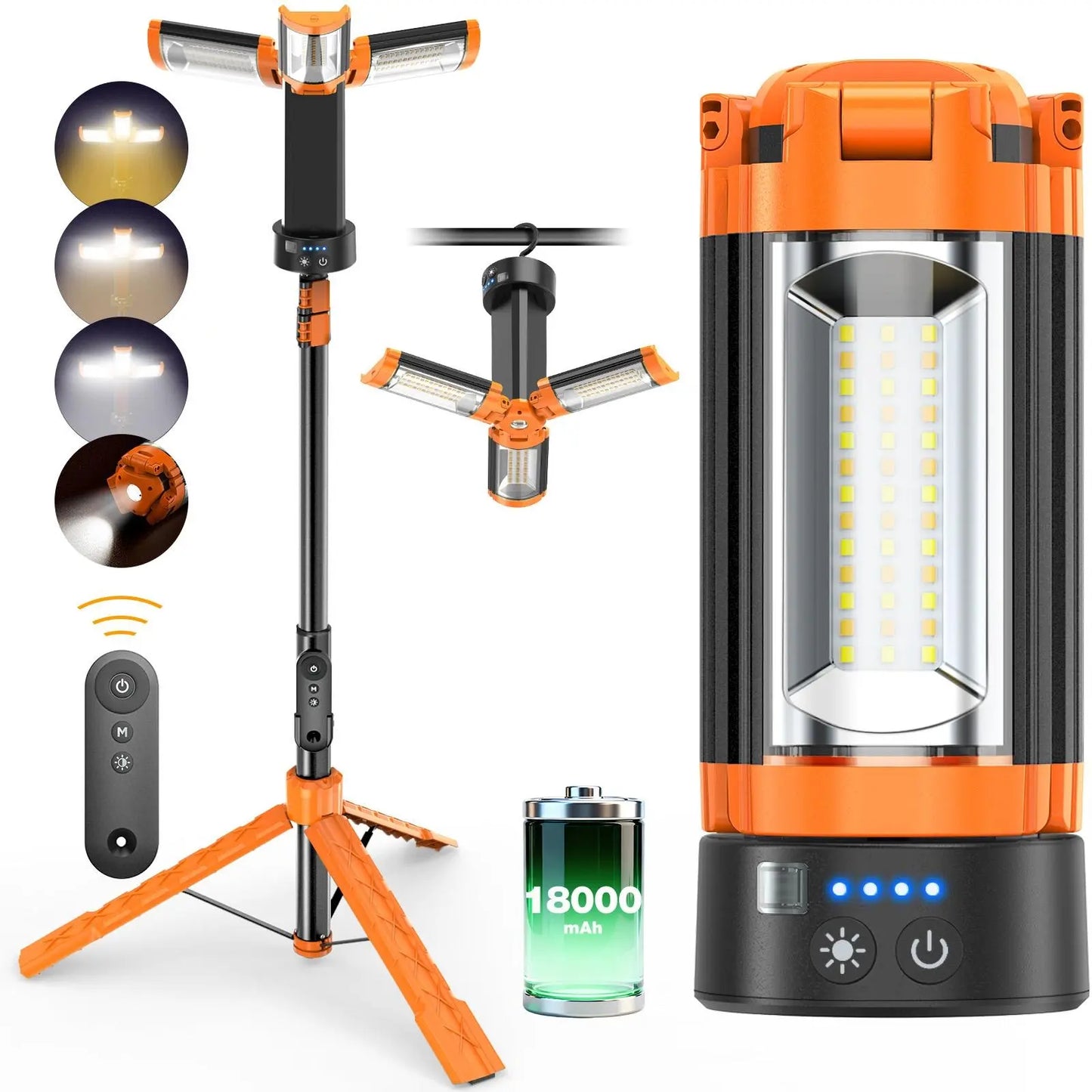 OGERY 10000/18000mAh Camping Light with Remote Control & Power Bank - Rechargeable 2200 Lumens Dimmable Work Light, Emergency Light & Detachable Tripod (1.75-6.5 Ft) for Outdoor, Hiking, Home & Emergency summerwins
