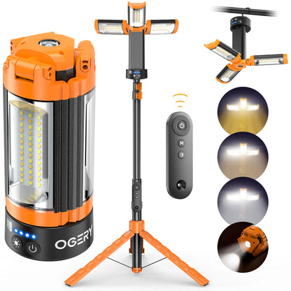 OGERY 10000/18000mAh Camping Light with Remote Control & Power Bank - Rechargeable 2200 Lumens Dimmable Work Light, Emergency Light & Detachable Tripod (1.75-6.5 Ft) for Outdoor, Hiking, Home & Emergency summerwins