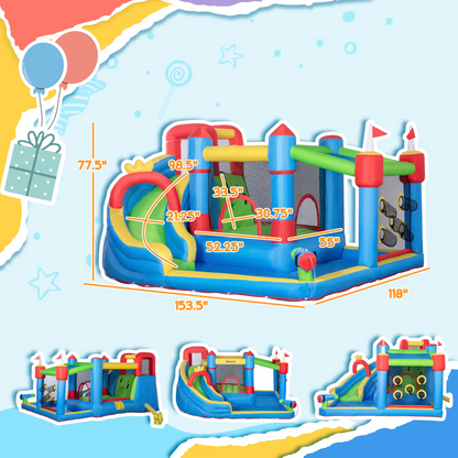 #Summervibes Outsunny 5/6/8-in-1 Summervibes Inflatable Water Slide Kids Bounce House with Splash Pool Climbing Wall Air Pump Water Cannon Slide Trampoline Multifunction Durable Outdoor Backyard Fun