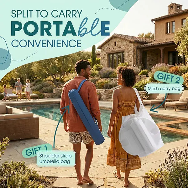 Floating Pool Umbrella with Bar and Base, Portable Pool Bar Table Umbrellas with Cup Holder & Phone Stand, Floating Poolside Shade, Included Easy Carry Bag, for Inside of Pool, Swimming Area, Lake House, Beach, #Summervibes