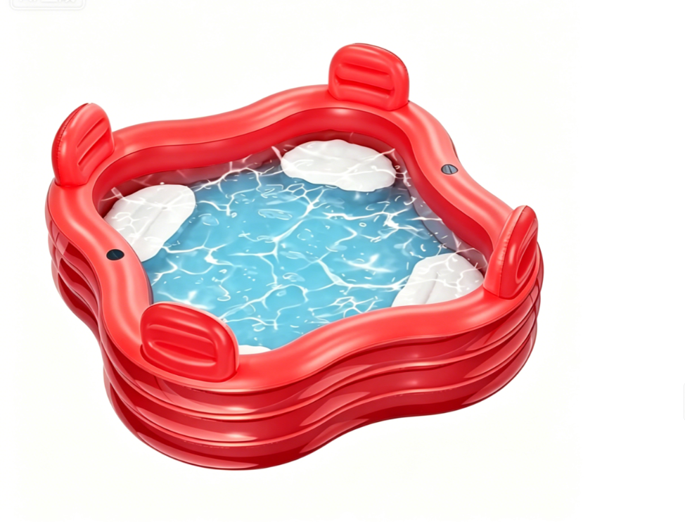 QPAU Inflatable Swimming Pool, Full-Sized Blow Up Pools with Seats and Backrests, Kiddie Pool for Outdoor & Backyard, for Family Summer Time Fun, Jelly Blue