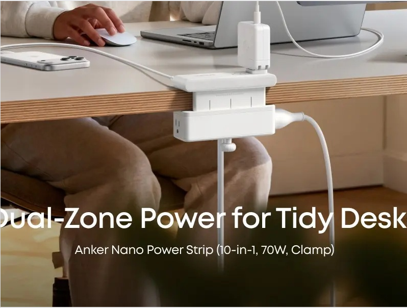 Power Strip, Desk Clamp with 1500J Surge Protection,5 ft Extension Cord, 70W Max Gaming Desk Accessory, 6 AC, 2 USB A, 2 USB C, Home Office Essential, Fitts 0.6 - 1.8" Tabletop Edge