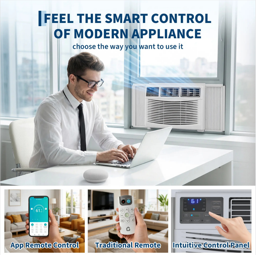 Window Air Conditioner, 8000 BTU Compact AC Unit, Energy Saving Window AC, Smart AC with 3 Modes Cool Dry Fan Speed Control,Cools Up to 350 Sq.Ft,115v Mini Air Conditioner for Bedroom,Office,Home