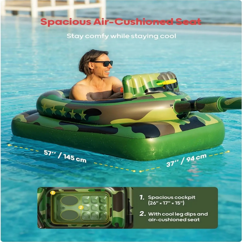 🔥Hot Sale 50% Inflatable Tank Pool Float for Adults & Kids 6+ Years Old, Ride-On Camouflage Floaty with Water Cannon, Swim Raft Toy for Boys Girls Ages 6+, Lake Backyard Pool Party Waterpark Floaties