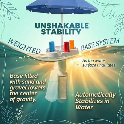 Floating Pool Umbrella with Bar and Base, Portable Pool Bar Table Umbrellas with Cup Holder & Phone Stand, Floating Poolside Shade, Included Easy Carry Bag, for Inside of Pool, Swimming Area, Lake House, Beach, #Summervibes