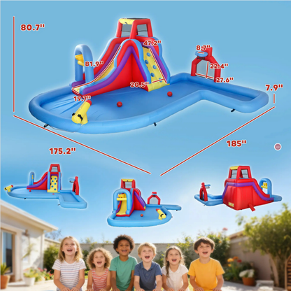 #Summervibes Outsunny 5/6/8-in-1 Summervibes Inflatable Water Slide Kids Bounce House with Splash Pool Climbing Wall Air Pump Water Cannon Slide Trampoline Multifunction Durable Outdoor Backyard Fun