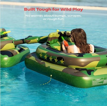 🔥Hot Sale 50% Inflatable Tank Pool Float for Adults & Kids 6+ Years Old, Ride-On Camouflage Floaty with Water Cannon, Swim Raft Toy for Boys Girls Ages 6+, Lake Backyard Pool Party Waterpark Floaties