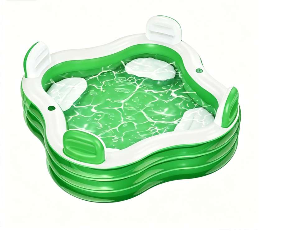 QPAU Inflatable Swimming Pool, Full-Sized Blow Up Pools with Seats and Backrests, Kiddie Pool for Outdoor & Backyard, for Family Summer Time Fun, Jelly Blue