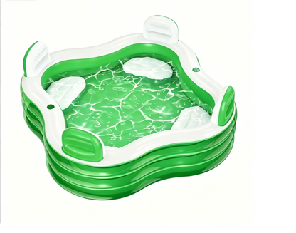 QPAU Inflatable Swimming Pool, Full-Sized Blow Up Pools with Seats and Backrests, Kiddie Pool for Outdoor & Backyard, for Family Summer Time Fun, Jelly Blue