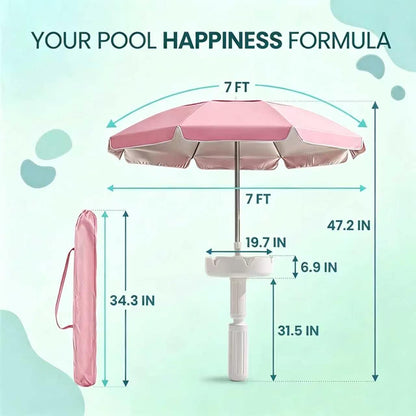 Floating Pool Umbrella with Bar and Base, Portable Pool Bar Table Umbrellas with Cup Holder & Phone Stand, Floating Poolside Shade, Included Easy Carry Bag, for Inside of Pool, Swimming Area, Lake House, Beach, #Summervibes