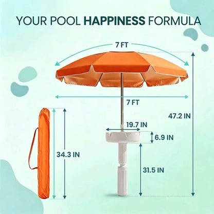 Floating Pool Umbrella with Bar and Base, Portable Pool Bar Table Umbrellas with Cup Holder & Phone Stand, Floating Poolside Shade, Included Easy Carry Bag, for Inside of Pool, Swimming Area, Lake House, Beach, #Summervibes