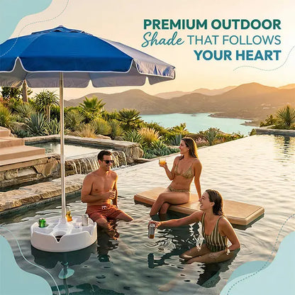 Floating Pool Umbrella with Bar and Base, Portable Pool Bar Table Umbrellas with Cup Holder & Phone Stand, Floating Poolside Shade, Included Easy Carry Bag, for Inside of Pool, Swimming Area, Lake House, Beach, #Summervibes
