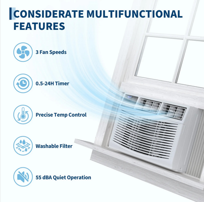 Window Air Conditioner, 8000 BTU Compact AC Unit, Energy Saving Window AC, Smart AC with 3 Modes Cool Dry Fan Speed Control,Cools Up to 350 Sq.Ft,115v Mini Air Conditioner for Bedroom,Office,Home