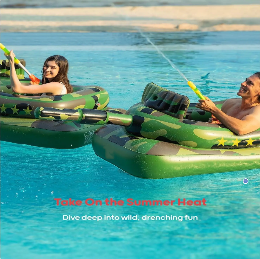 🔥Hot Sale 50% Inflatable Tank Pool Float for Adults & Kids 6+ Years Old, Ride-On Camouflage Floaty with Water Cannon, Swim Raft Toy for Boys Girls Ages 6+, Lake Backyard Pool Party Waterpark Floaties