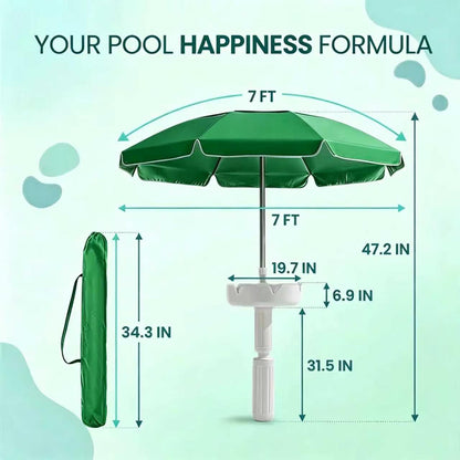 Floating Pool Umbrella with Bar and Base, Portable Pool Bar Table Umbrellas with Cup Holder & Phone Stand, Floating Poolside Shade, Included Easy Carry Bag, for Inside of Pool, Swimming Area, Lake House, Beach, #Summervibes