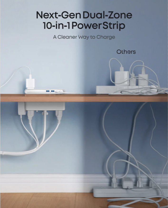 Power Strip, Desk Clamp with 1500J Surge Protection,5 ft Extension Cord, 70W Max Gaming Desk Accessory, 6 AC, 2 USB A, 2 USB C, Home Office Essential, Fitts 0.6 - 1.8" Tabletop Edge