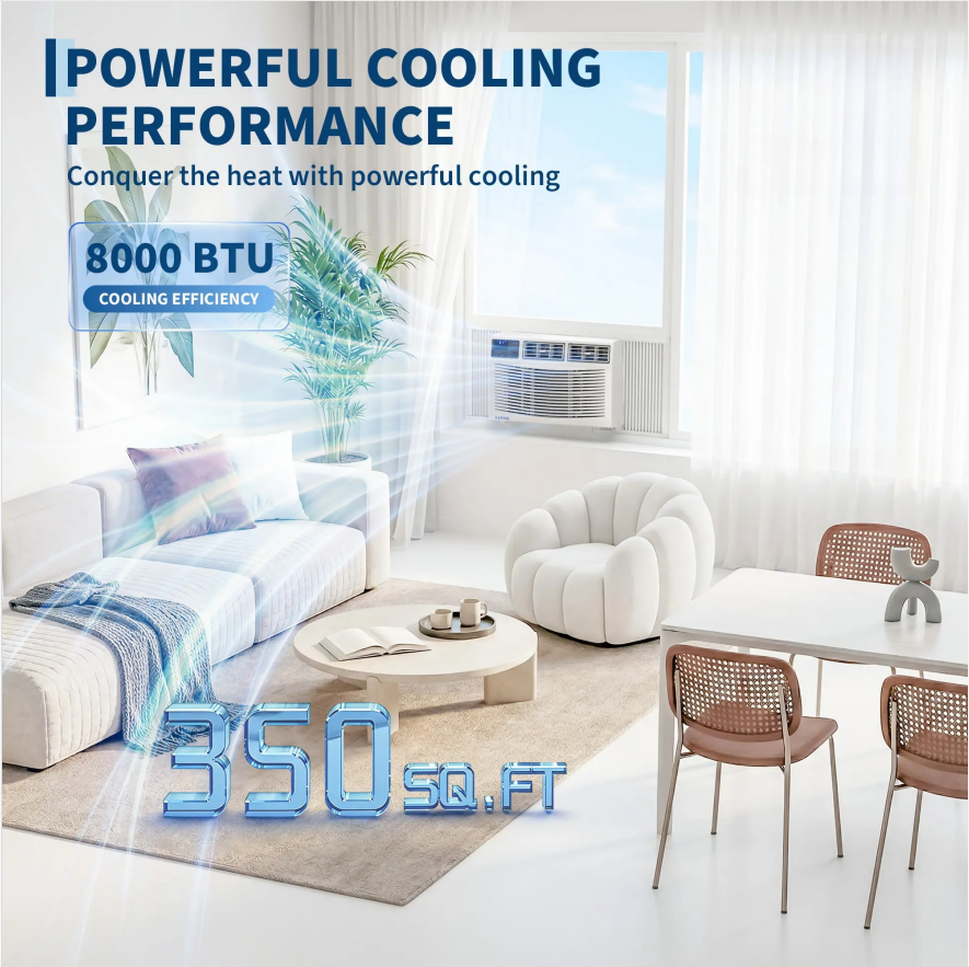 Window Air Conditioner, 8000 BTU Compact AC Unit, Energy Saving Window AC, Smart AC with 3 Modes Cool Dry Fan Speed Control,Cools Up to 350 Sq.Ft,115v Mini Air Conditioner for Bedroom,Office,Home