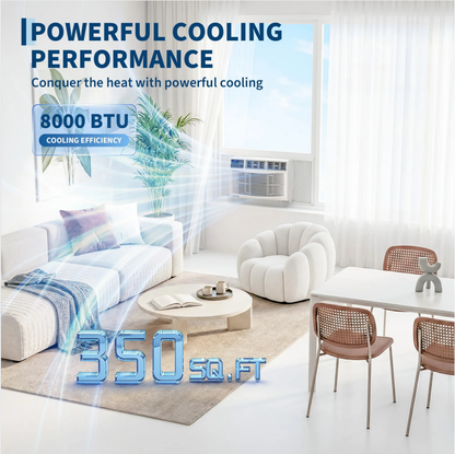 Window Air Conditioner, 8000 BTU Compact AC Unit, Energy Saving Window AC, Smart AC with 3 Modes Cool Dry Fan Speed Control,Cools Up to 350 Sq.Ft,115v Mini Air Conditioner for Bedroom,Office,Home