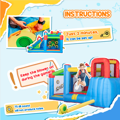 #Summervibes Outsunny 5/6/8-in-1 Summervibes Inflatable Water Slide Kids Bounce House with Splash Pool Climbing Wall Air Pump Water Cannon Slide Trampoline Multifunction Durable Outdoor Backyard Fun