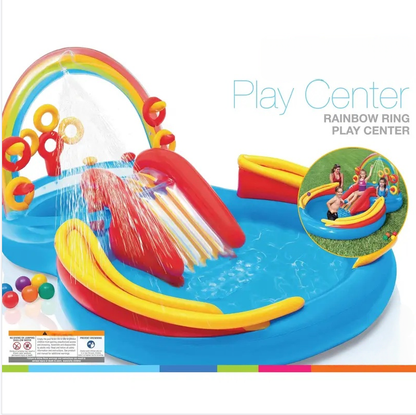 Rainbow Slide Kids Play Inflatable Pool Ring Center with Slide Ring Toss Games & Ball Roller for Ages 2+