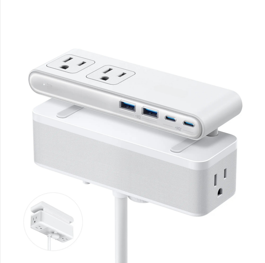 Power Strip, Desk Clamp with 1500J Surge Protection,5 ft Extension Cord, 70W Max Gaming Desk Accessory, 6 AC, 2 USB A, 2 USB C, Home Office Essential, Fitts 0.6 - 1.8" Tabletop Edge