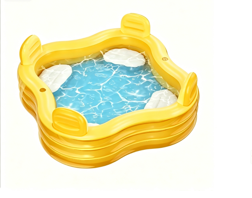 QPAU Inflatable Swimming Pool, Full-Sized Blow Up Pools with Seats and Backrests, Kiddie Pool for Outdoor & Backyard, for Family Summer Time Fun, Jelly Blue