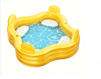 QPAU Inflatable Swimming Pool, Full-Sized Blow Up Pools with Seats and Backrests, Kiddie Pool for Outdoor & Backyard, for Family Summer Time Fun, Jelly Blue
