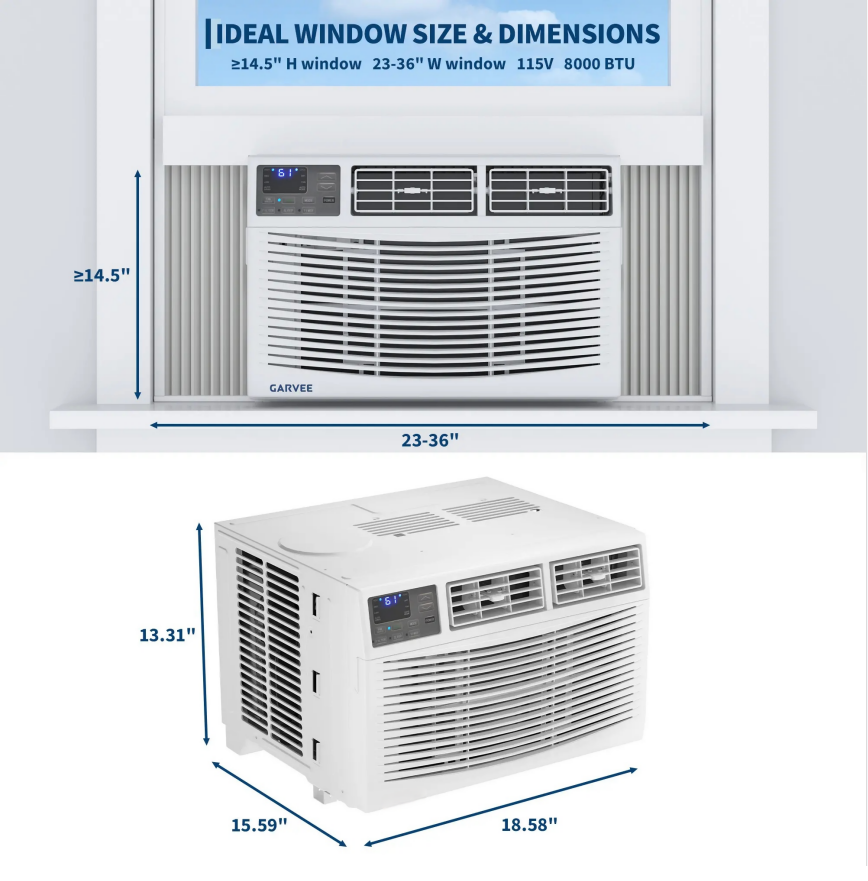 Window Air Conditioner, 8000 BTU Compact AC Unit, Energy Saving Window AC, Smart AC with 3 Modes Cool Dry Fan Speed Control,Cools Up to 350 Sq.Ft,115v Mini Air Conditioner for Bedroom,Office,Home